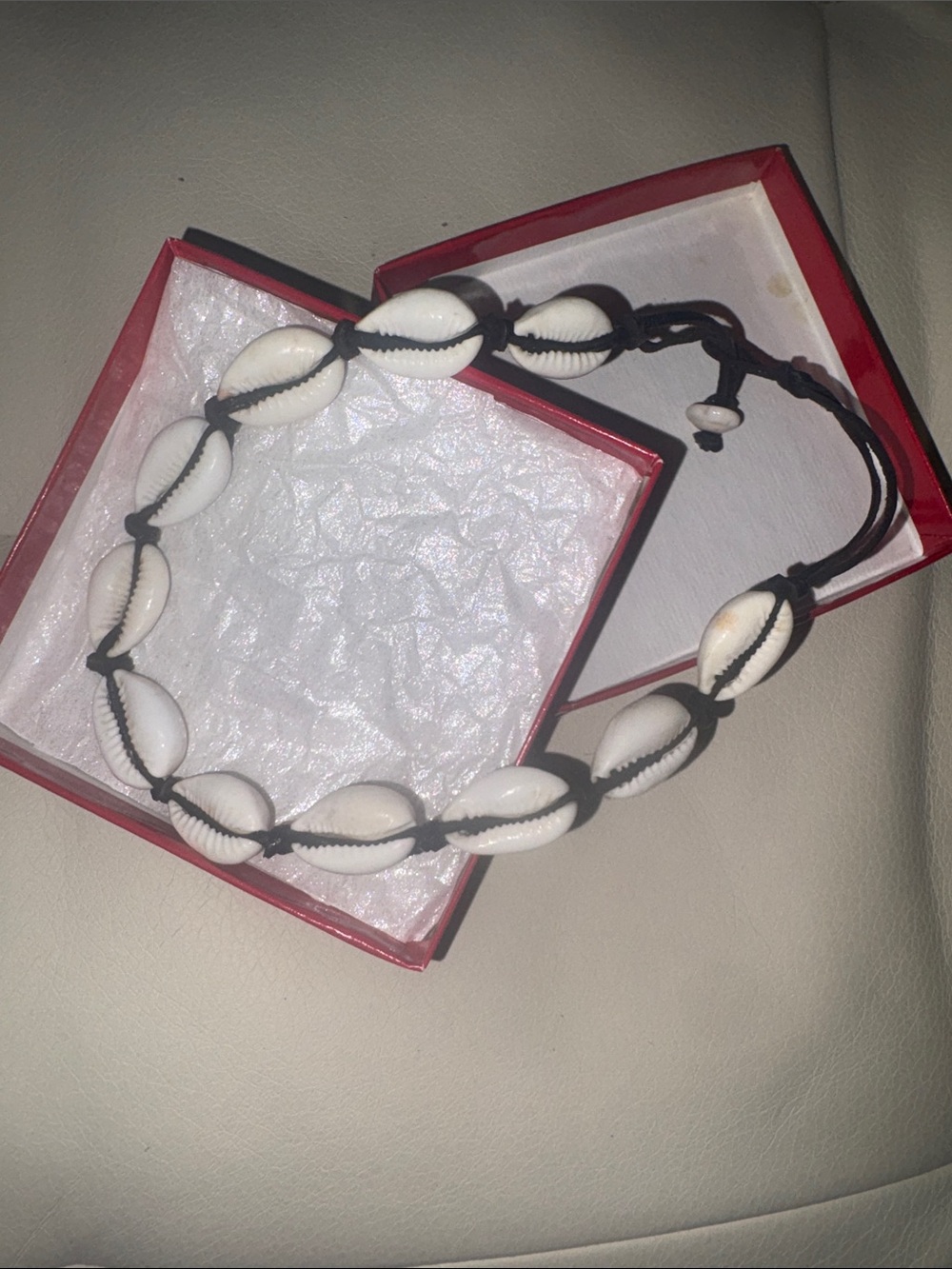 Hawaiian White Cowrie Shell Necklace on Black Leather Cord - Beach Style